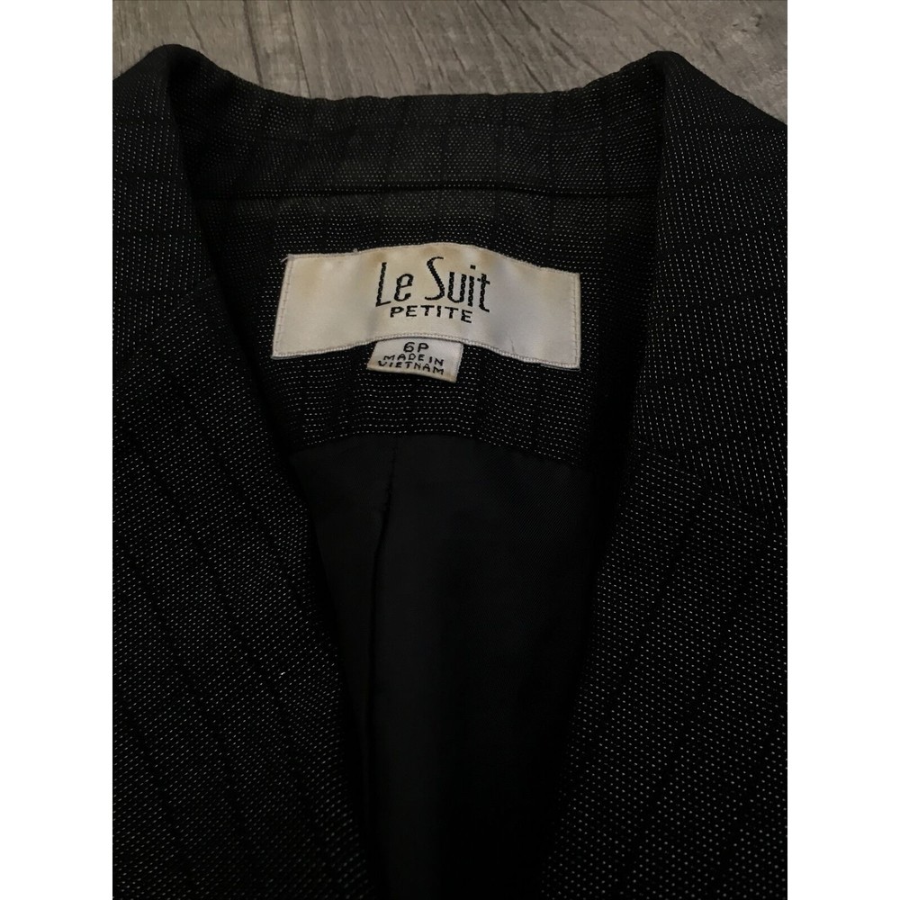 Le Suit Womens One Button Blazer Suit Jacket Pinstripe Grey Sz 6P Shoulder Pads - Picture 4 of 5